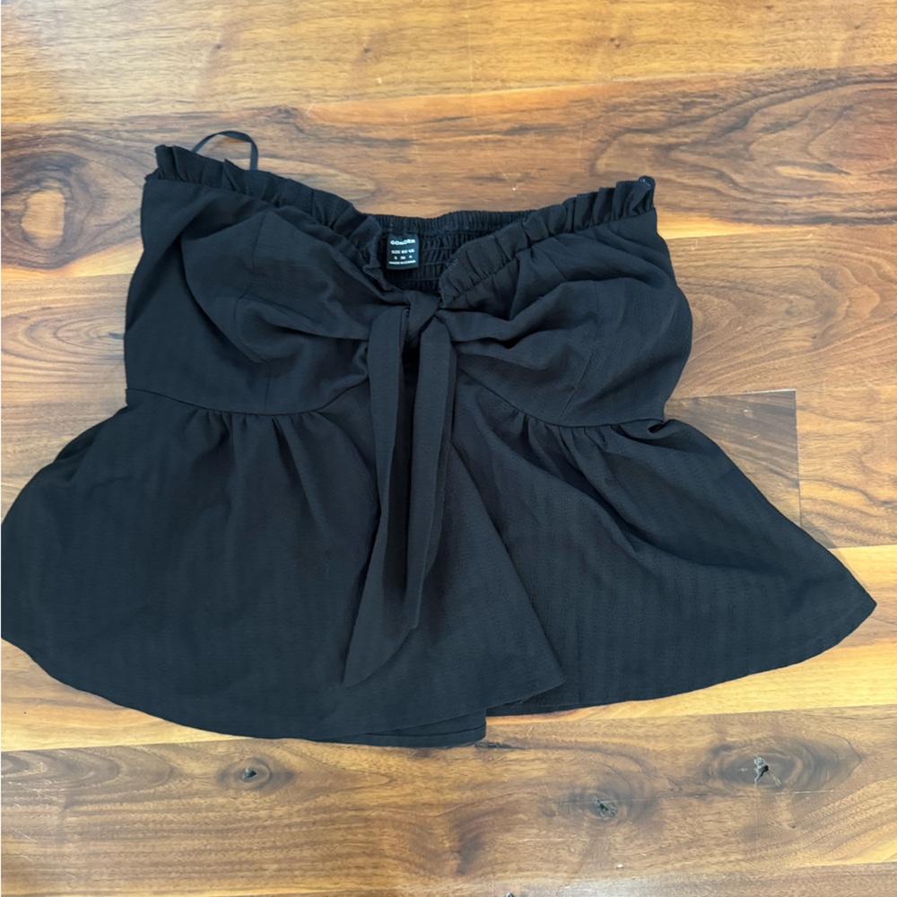 Black Strapless Top with Bow Detail